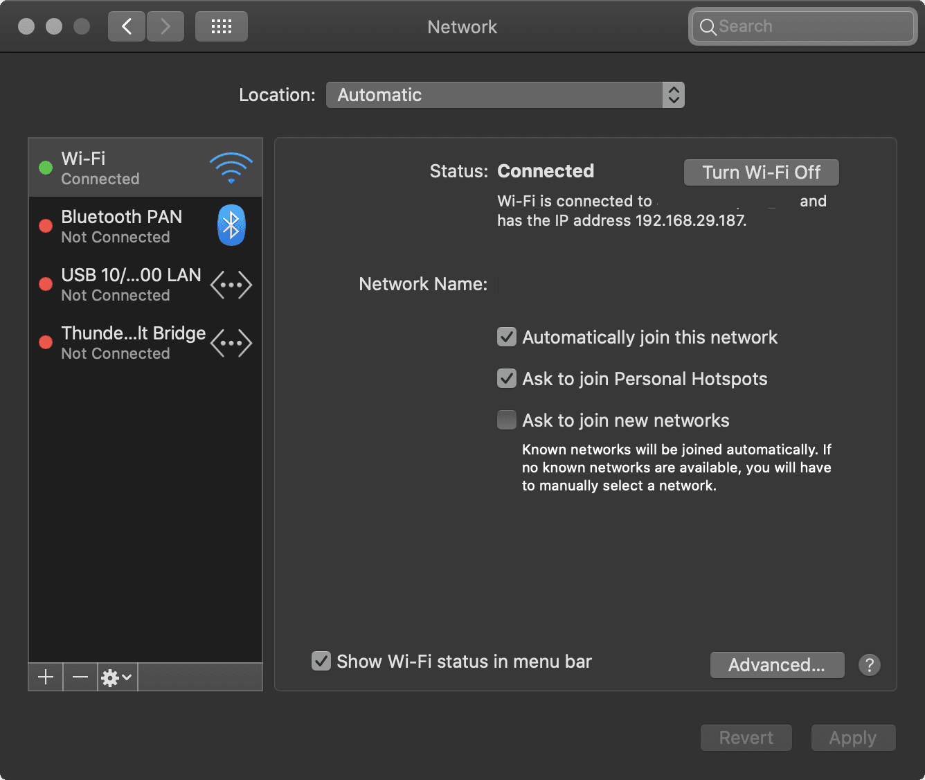 IP address in System Preferences