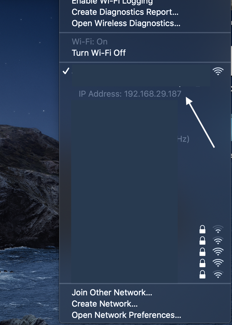 IP address on Wifi menu option